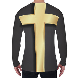 Classic Golden Cross Print Men's Long Sleeve T-Shirt