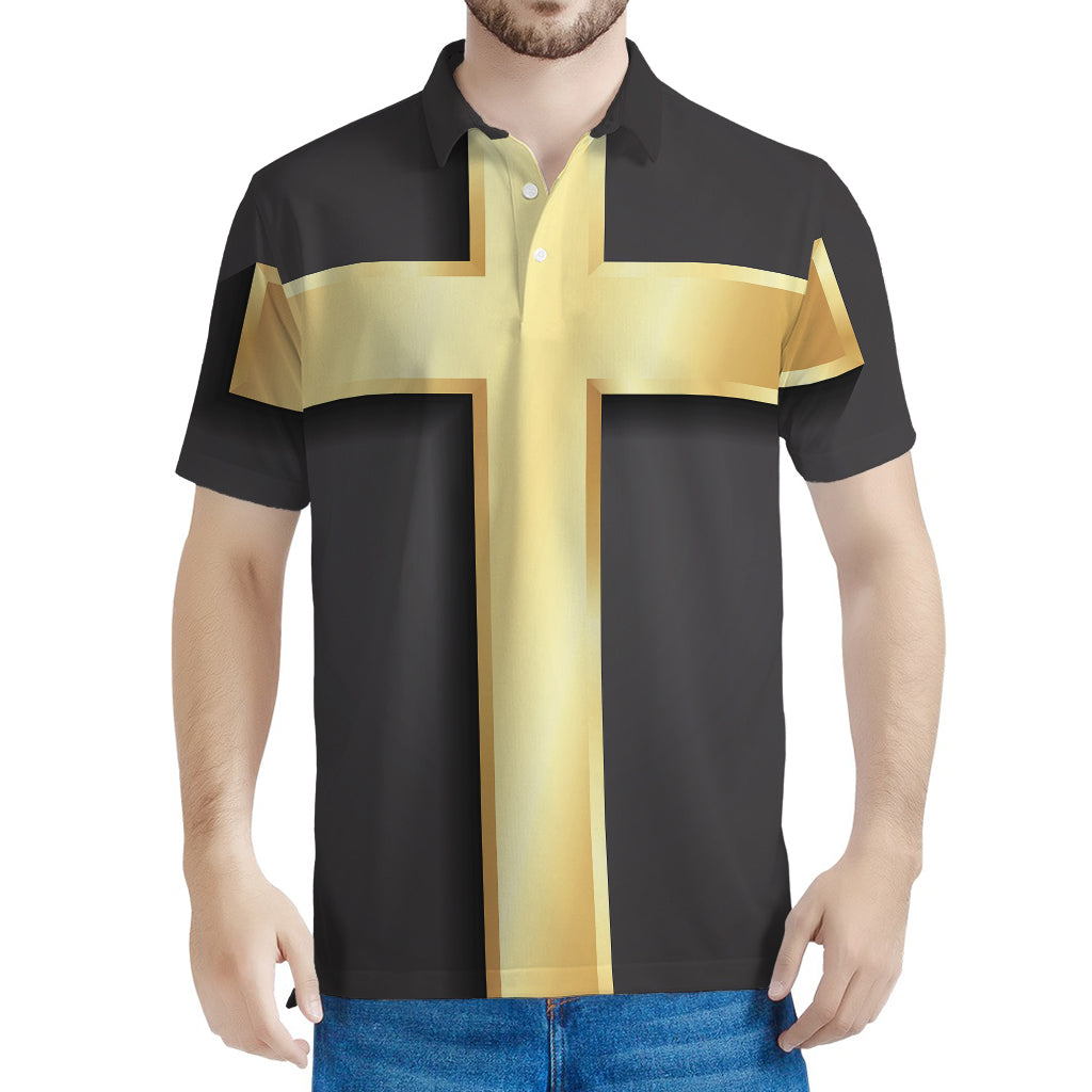 Classic Golden Cross Print Men's Polo Shirt