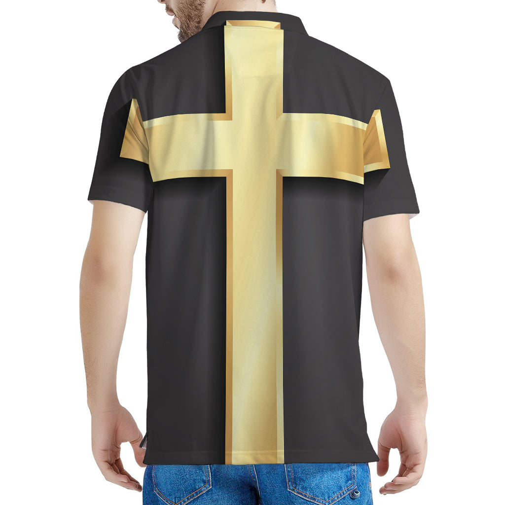 Classic Golden Cross Print Men's Polo Shirt