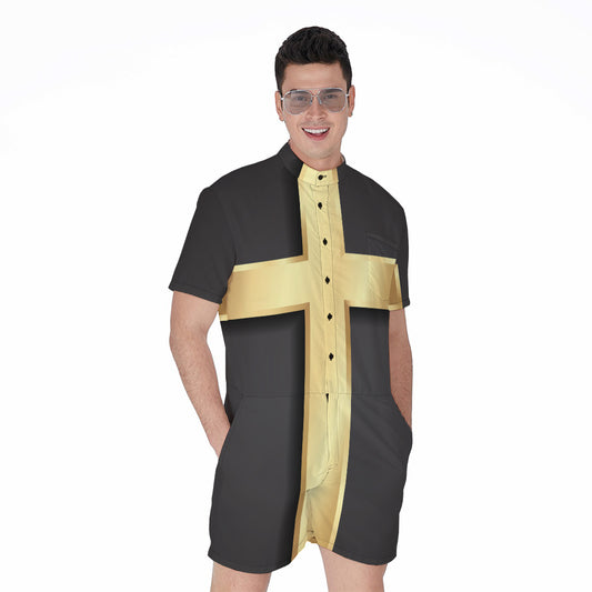 Classic Golden Cross Print Men's Rompers