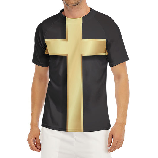 Classic Golden Cross Print Men's Short Sleeve Rash Guard