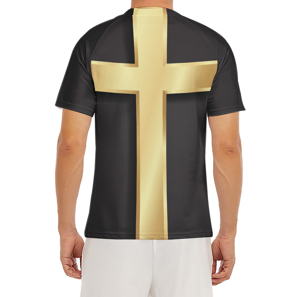Classic Golden Cross Print Men's Short Sleeve Rash Guard