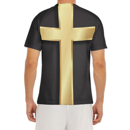 Classic Golden Cross Print Men's Short Sleeve Rash Guard