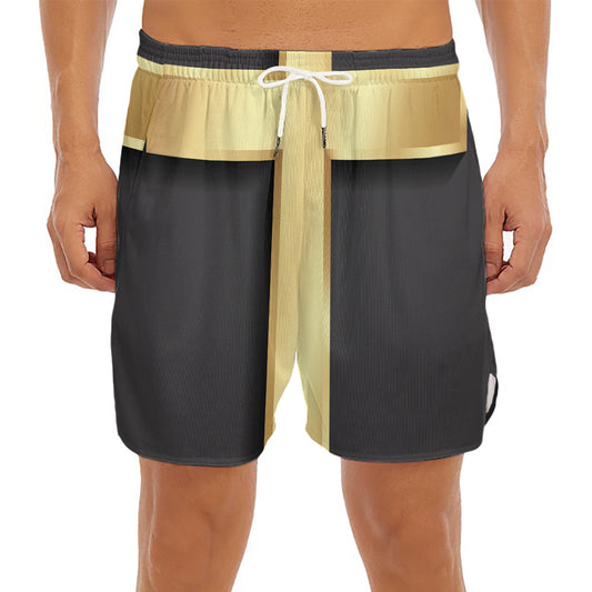 Classic Golden Cross Print Men's Split Running Shorts