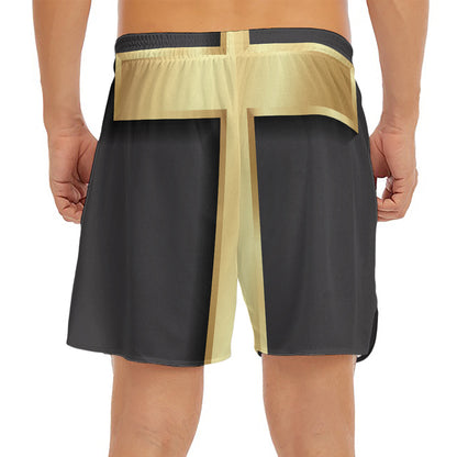 Classic Golden Cross Print Men's Split Running Shorts