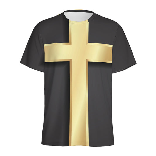 Classic Golden Cross Print Men's Sports T-Shirt