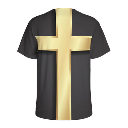 Classic Golden Cross Print Men's Sports T-Shirt
