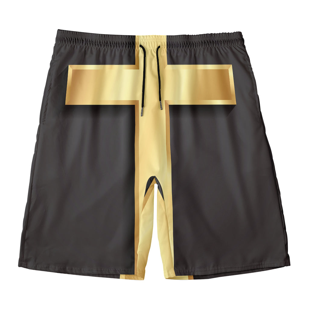 Classic Golden Cross Print Men's Swim Trunks