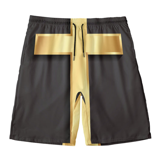 Classic Golden Cross Print Men's Swim Trunks