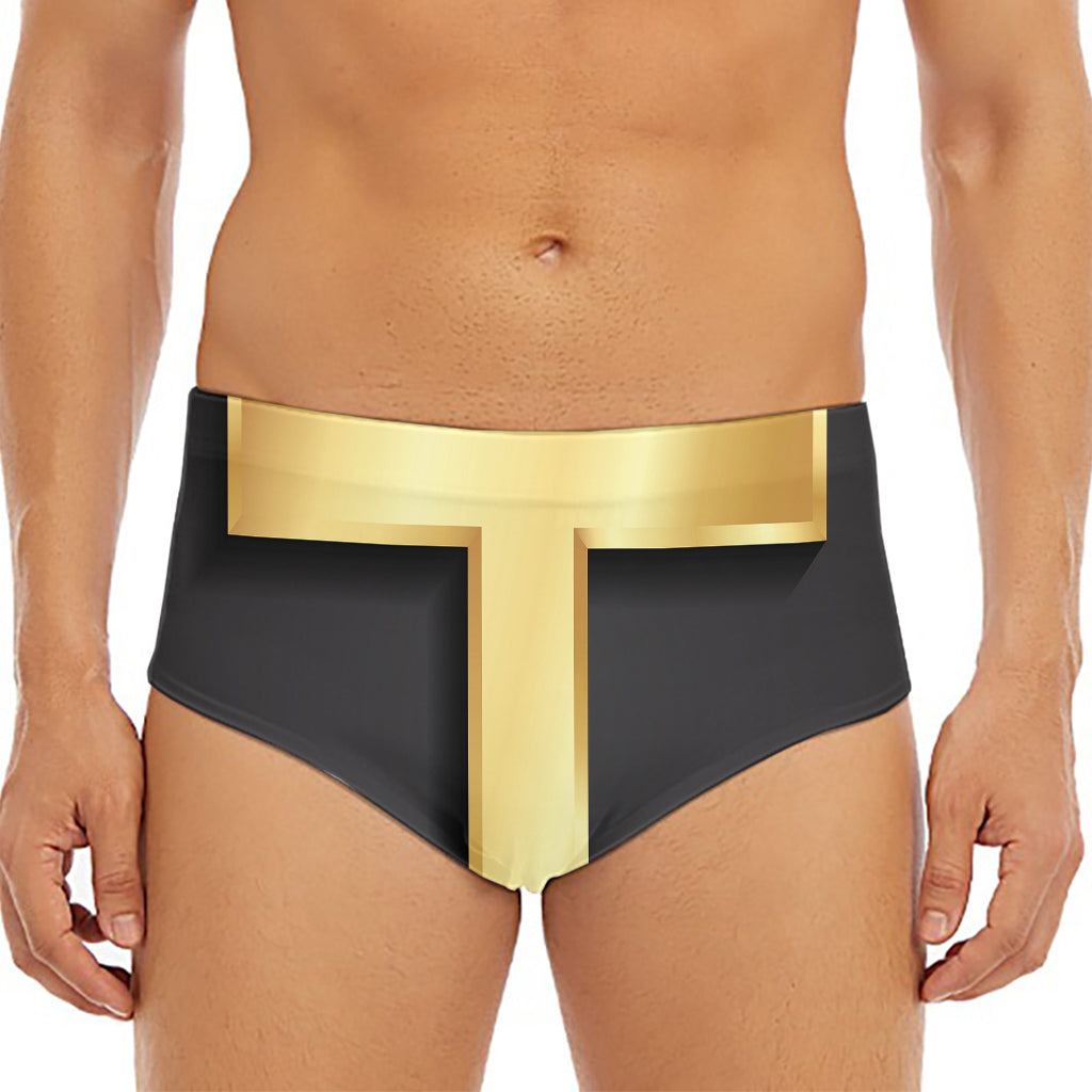 Classic Golden Cross Print Men's Triangle Swim Briefs