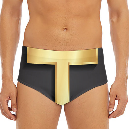 Classic Golden Cross Print Men's Triangle Swim Briefs