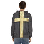 Classic Golden Cross Print Men's Velvet Pullover Hoodie