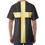 Classic Golden Cross Print Men's Velvet T-Shirt