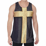 Classic Golden Cross Print Men's Velvet Tank Top