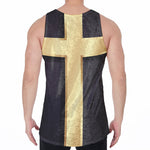 Classic Golden Cross Print Men's Velvet Tank Top