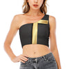 Classic Golden Cross Print One Shoulder Crop Top