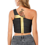 Classic Golden Cross Print One Shoulder Crop Top