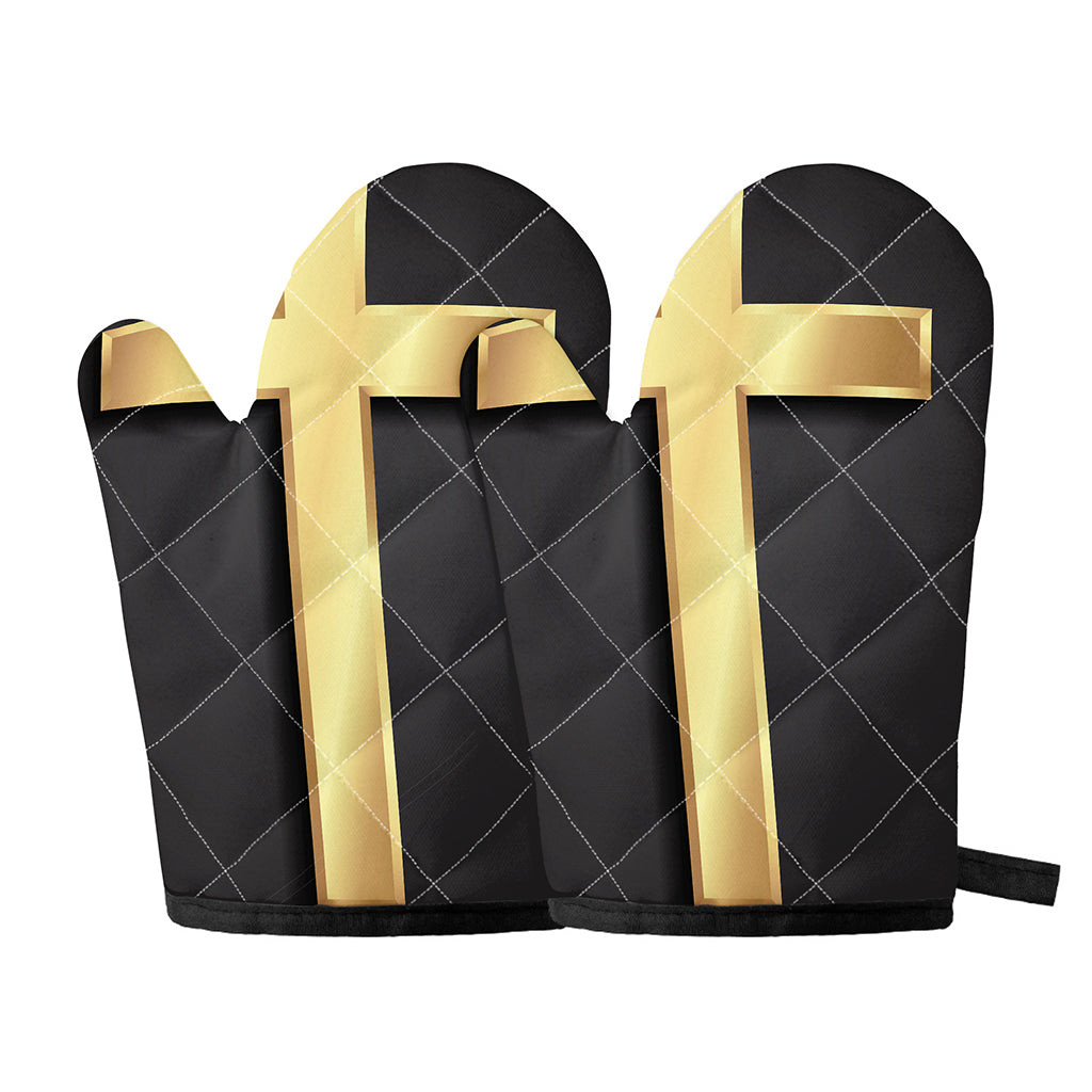 Classic Golden Cross Print Oven Mitts