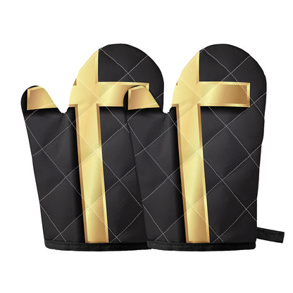 Classic Golden Cross Print Oven Mitts