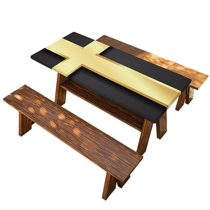 Classic Golden Cross Print Picnic Table Cover