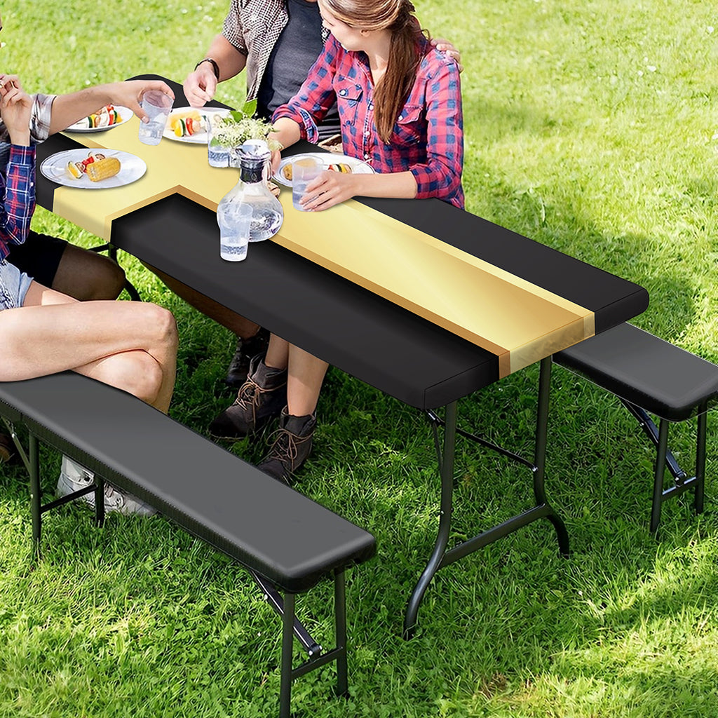 Classic Golden Cross Print Picnic Table Cover