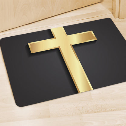 Classic Golden Cross Print Polyester Doormat