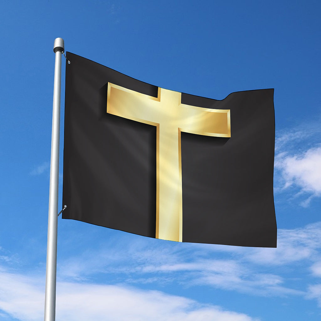 Classic Golden Cross Print Polyester Flag