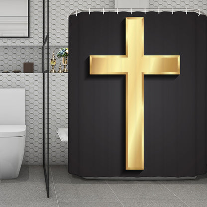 Classic Golden Cross Print Polyester Shower Curtain