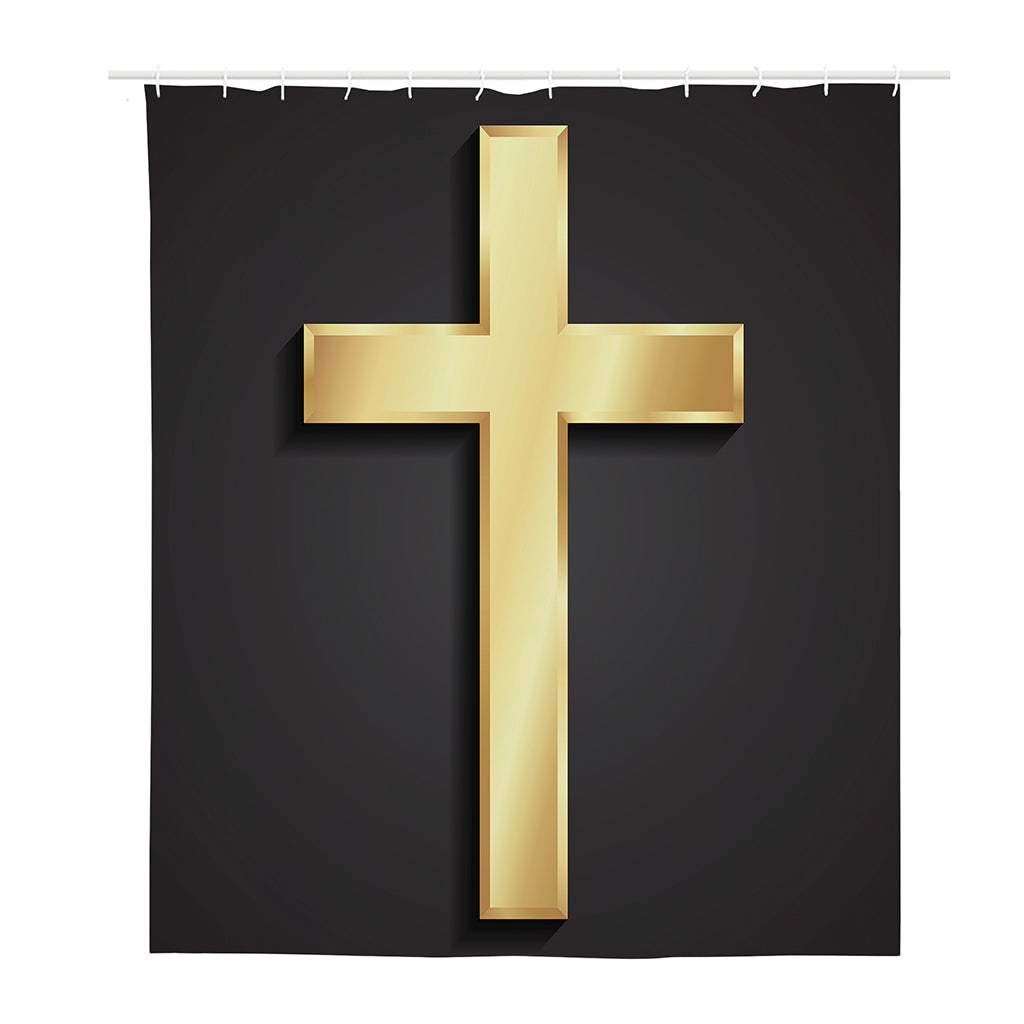 Classic Golden Cross Print Polyester Shower Curtain