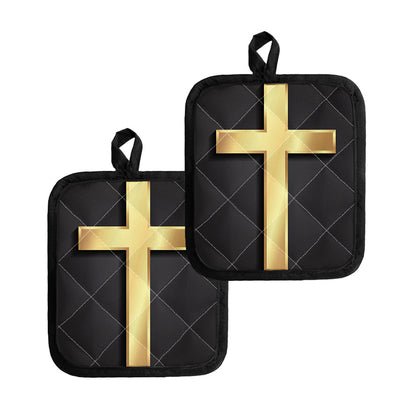 Classic Golden Cross Print Pot Holders