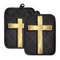 Classic Golden Cross Print Pot Holders With Pocket