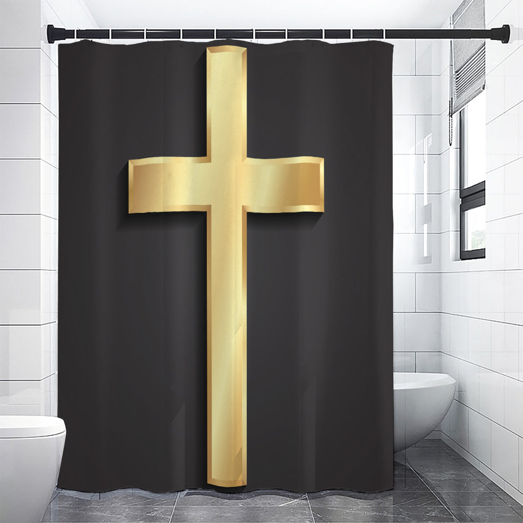 Classic Golden Cross Print Premium Shower Curtain