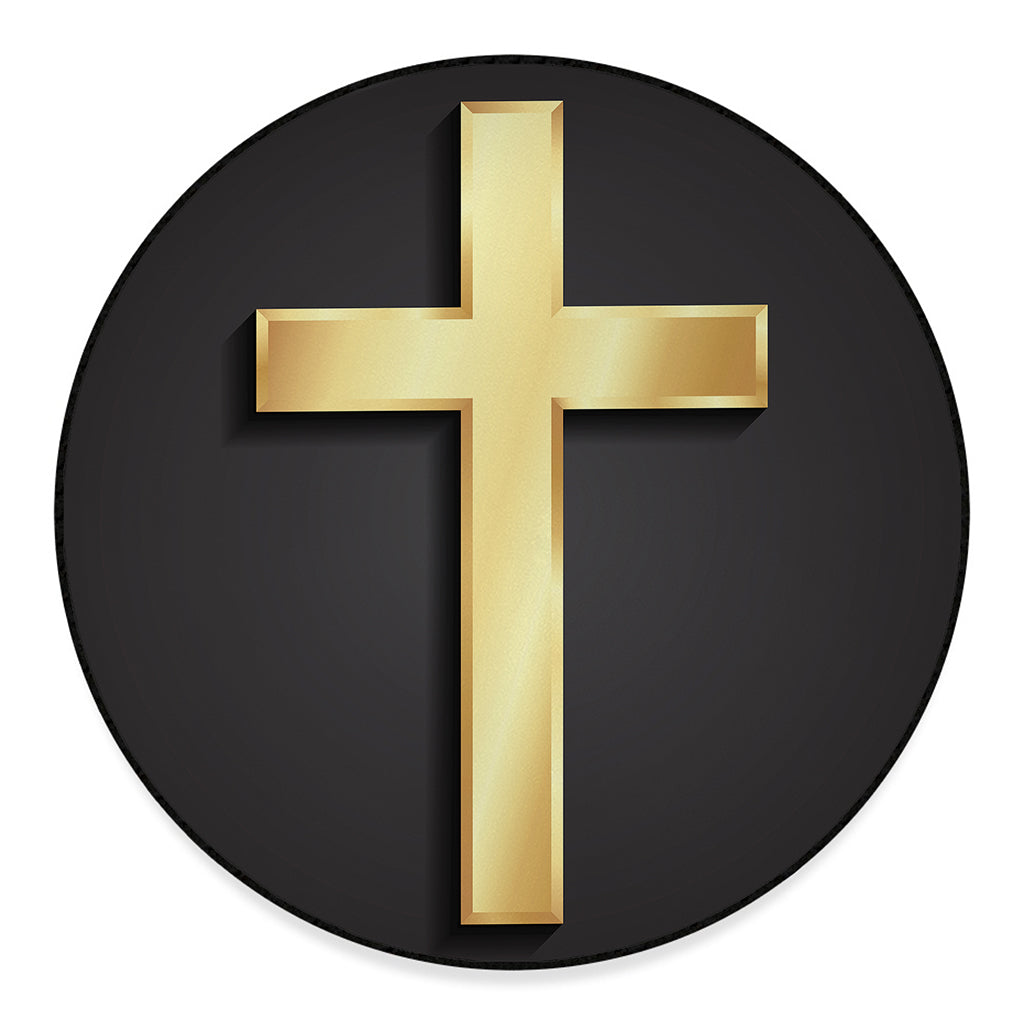 Classic Golden Cross Print Round Floor Mat