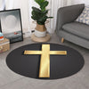 Classic Golden Cross Print Round Rug