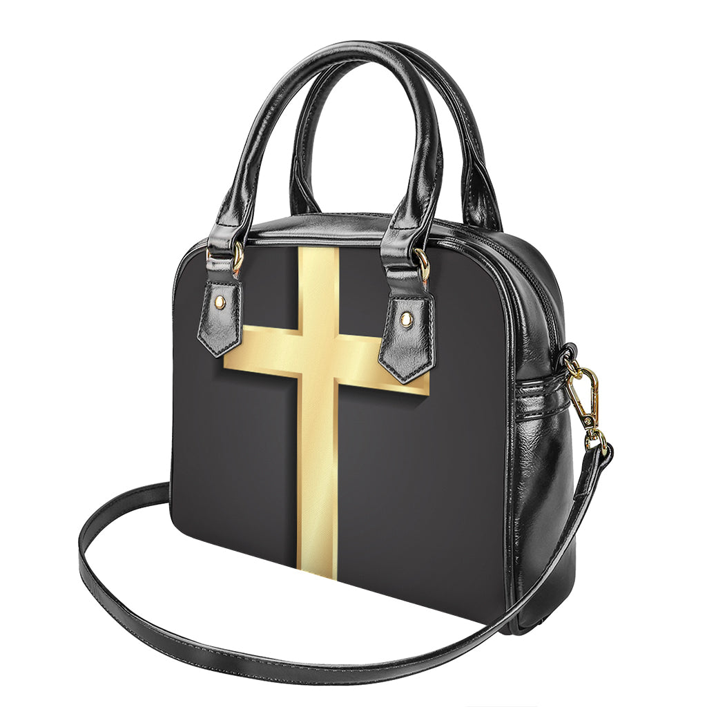 Classic Golden Cross Print Shoulder Handbag