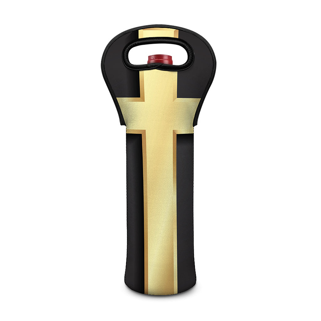 Classic Golden Cross Print Single Neoprene Wine Tote