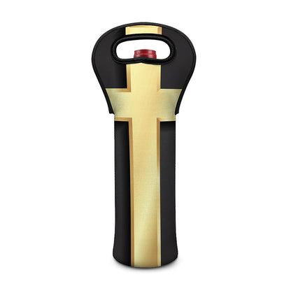 Classic Golden Cross Print Single Neoprene Wine Tote