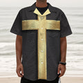 Classic Golden Cross Print Textured Short Sleeve Shirt