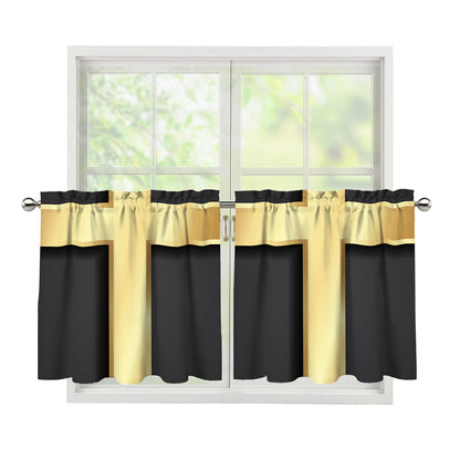 Classic Golden Cross Print Tier Curtains