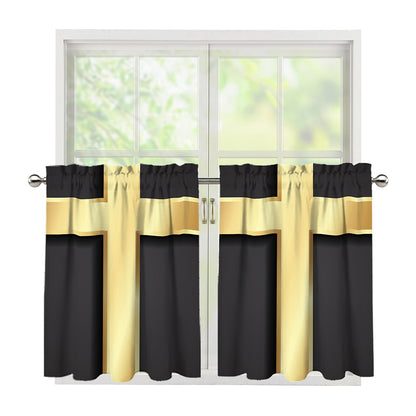 Classic Golden Cross Print Tier Curtains
