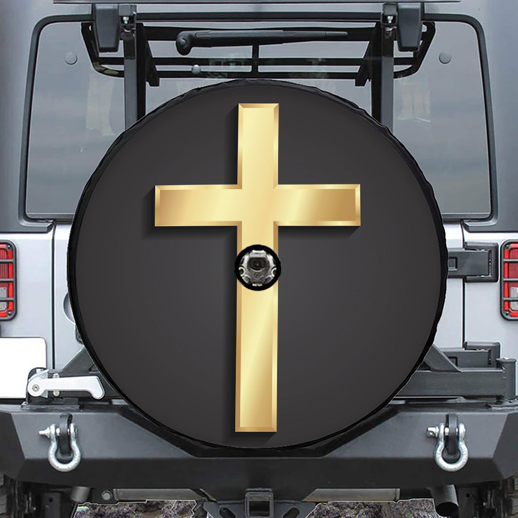 Classic Golden Cross Print Tire Cover With Camera Hole