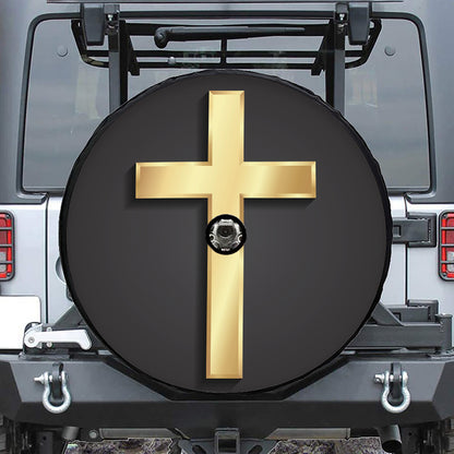 Classic Golden Cross Print Tire Cover With Camera Hole