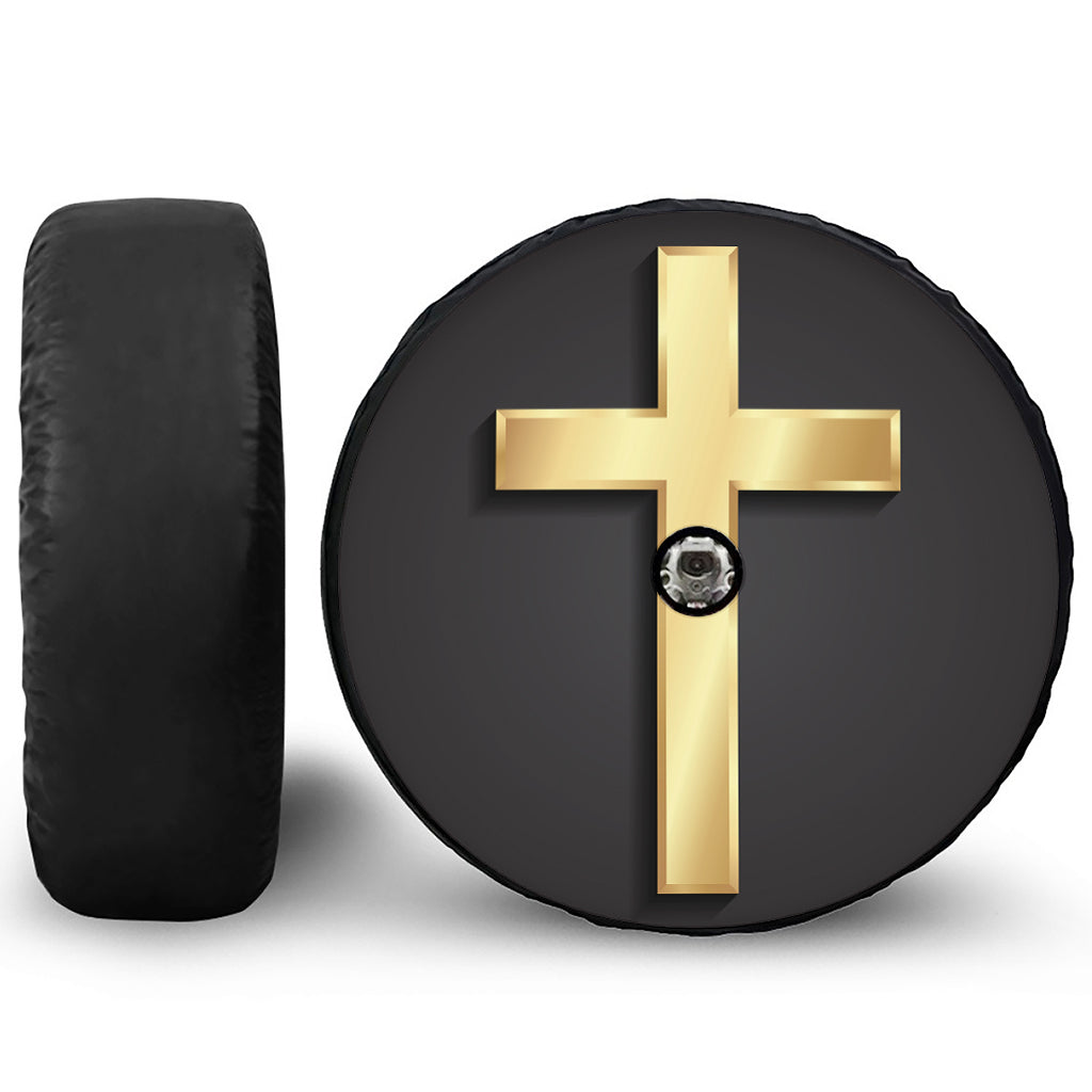 Classic Golden Cross Print Tire Cover With Camera Hole