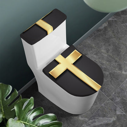 Classic Golden Cross Print Toilet Lid And Tank Cover Set