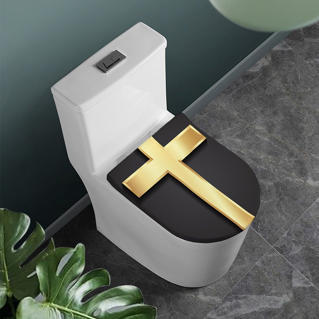 Classic Golden Cross Print Toilet Lid Cover