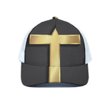 Classic Golden Cross Print White Mesh Trucker Cap