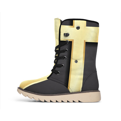 Classic Golden Cross Print Winter Boots