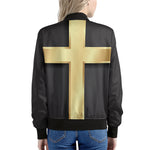 Classic Golden Cross Print Women's Bomber Jacket