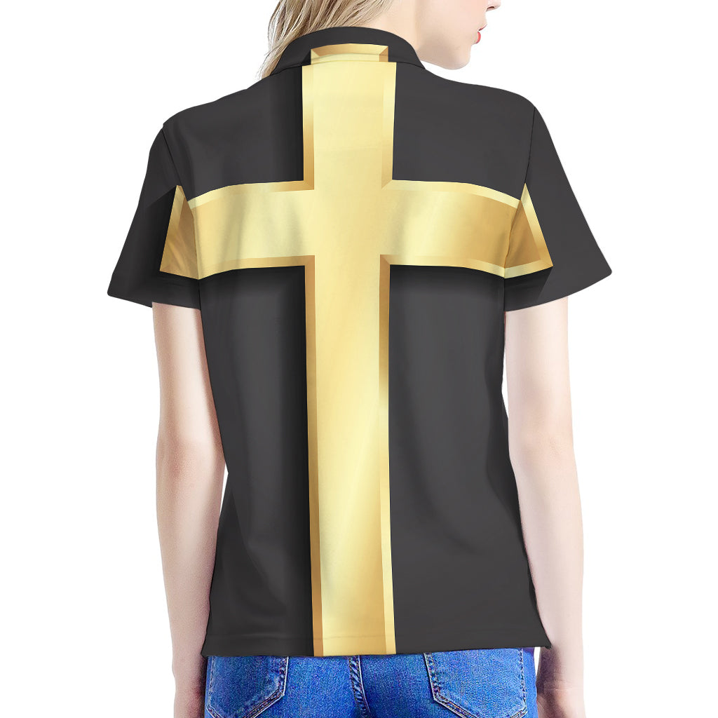 Classic Golden Cross Print Women's Polo Shirt