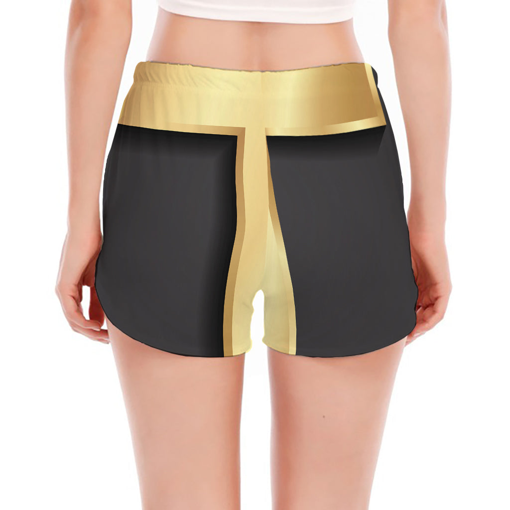 Classic Golden Cross Print Women's Split Running Shorts